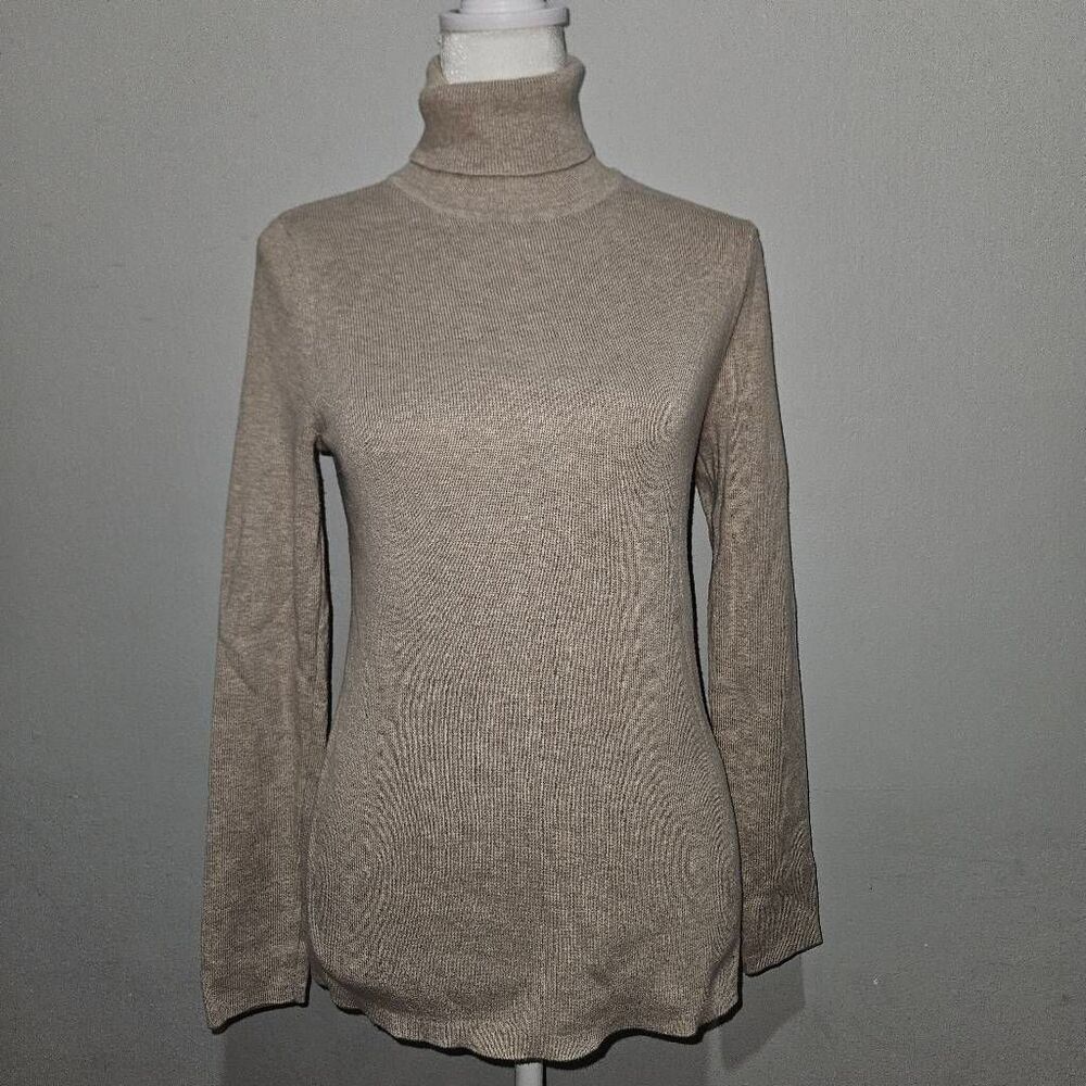 Chicos Turtleneck Sweater Women Beige Stretch Knit Long Sleeve Pull-on Size 00